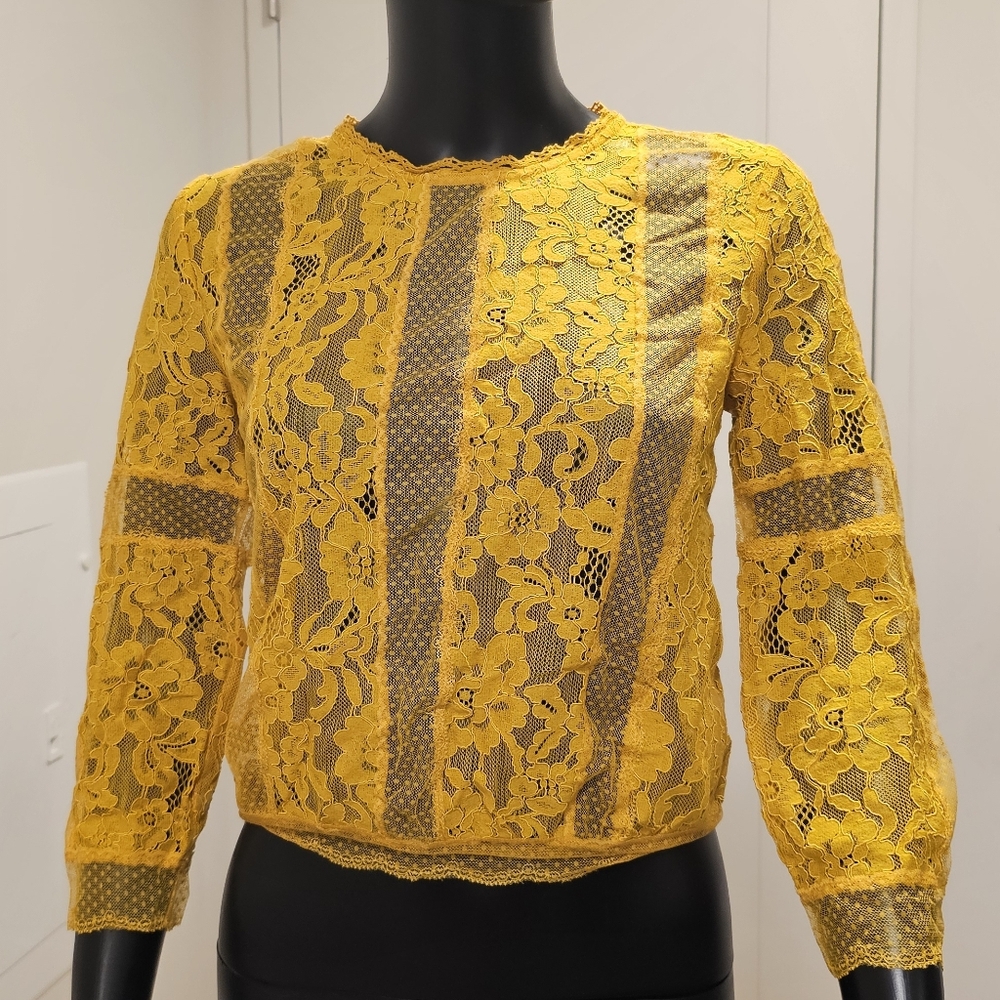 Yellow Lace Fitted Blouse